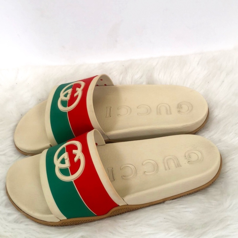 Gucci AUTHENTICATED Cream Slide Sandal Flip Flops Shoes - Men's Size 11 - Picture 2 of 8
